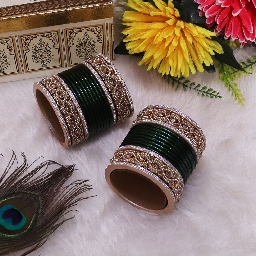 Punjabi Style Bridal Chura Set With Latest Kundan-Rhinestones Design