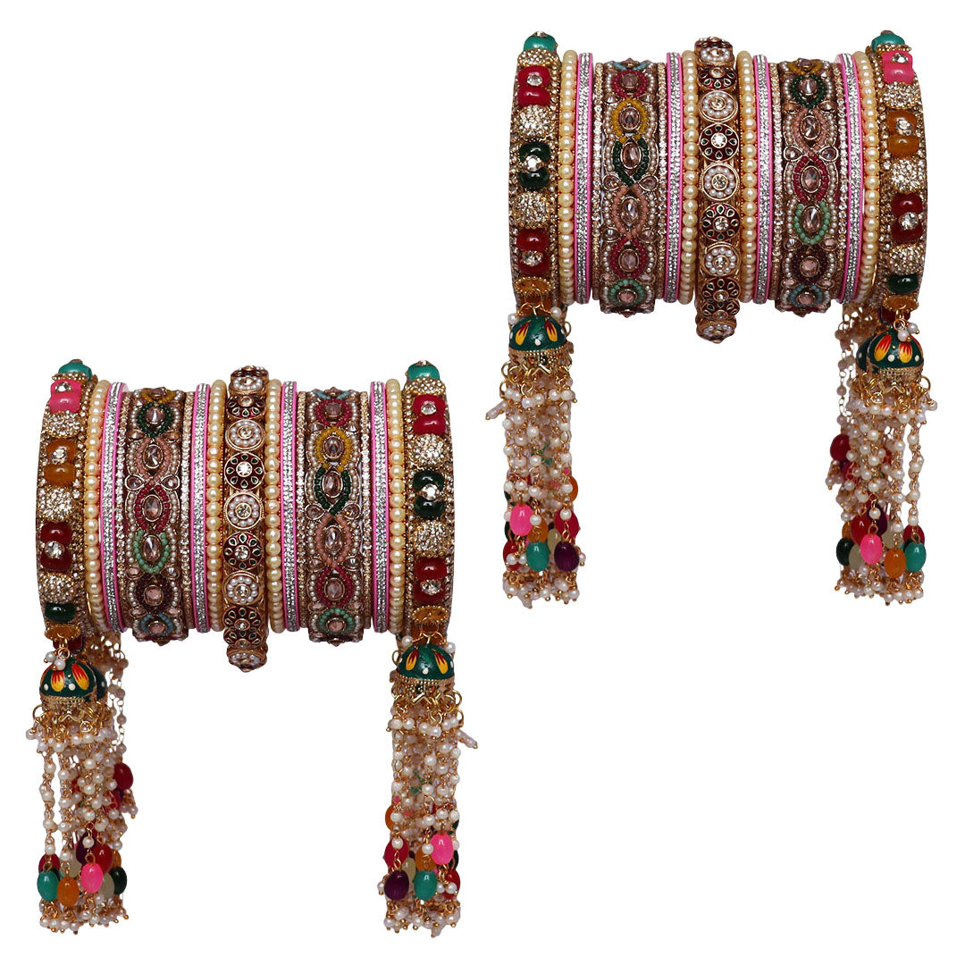 Premium Rajwadi Wedding Bangles Set With Latest Colorful Hangings