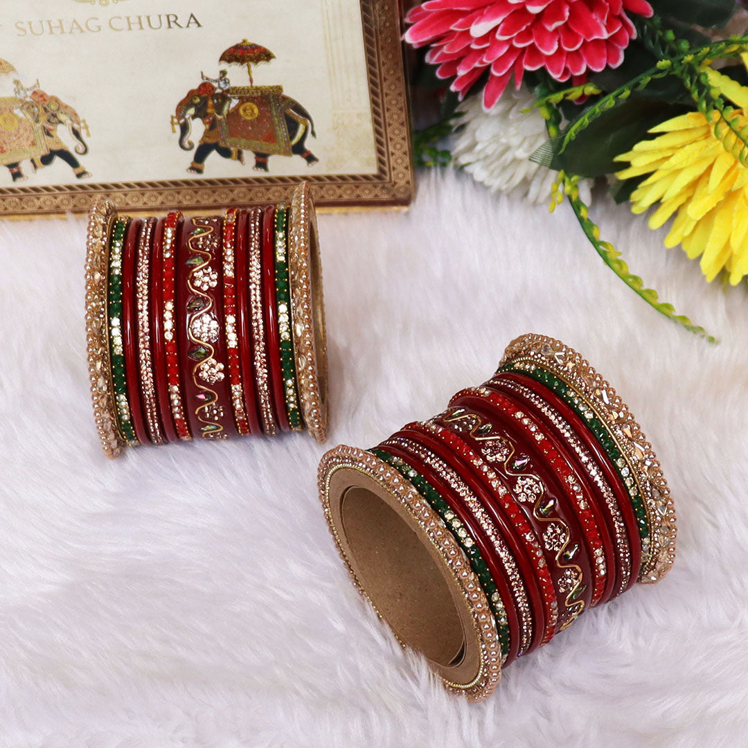 Pure Lac Bridal Bangles Set With Best Kundan-Rhinestones Flower Design