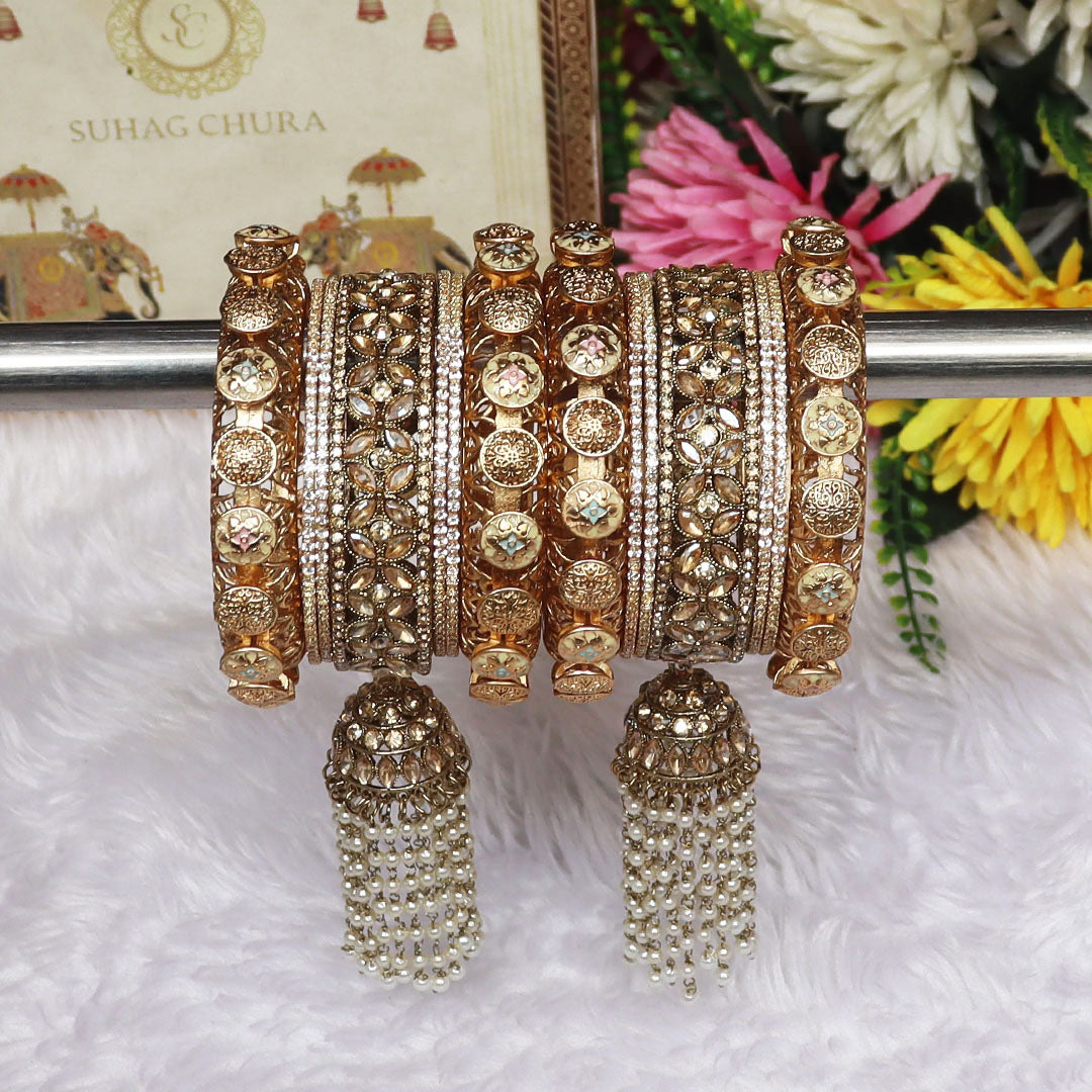Karwa Chauth Special Gold Plated Bangles Set With Latest Jhoomer Design