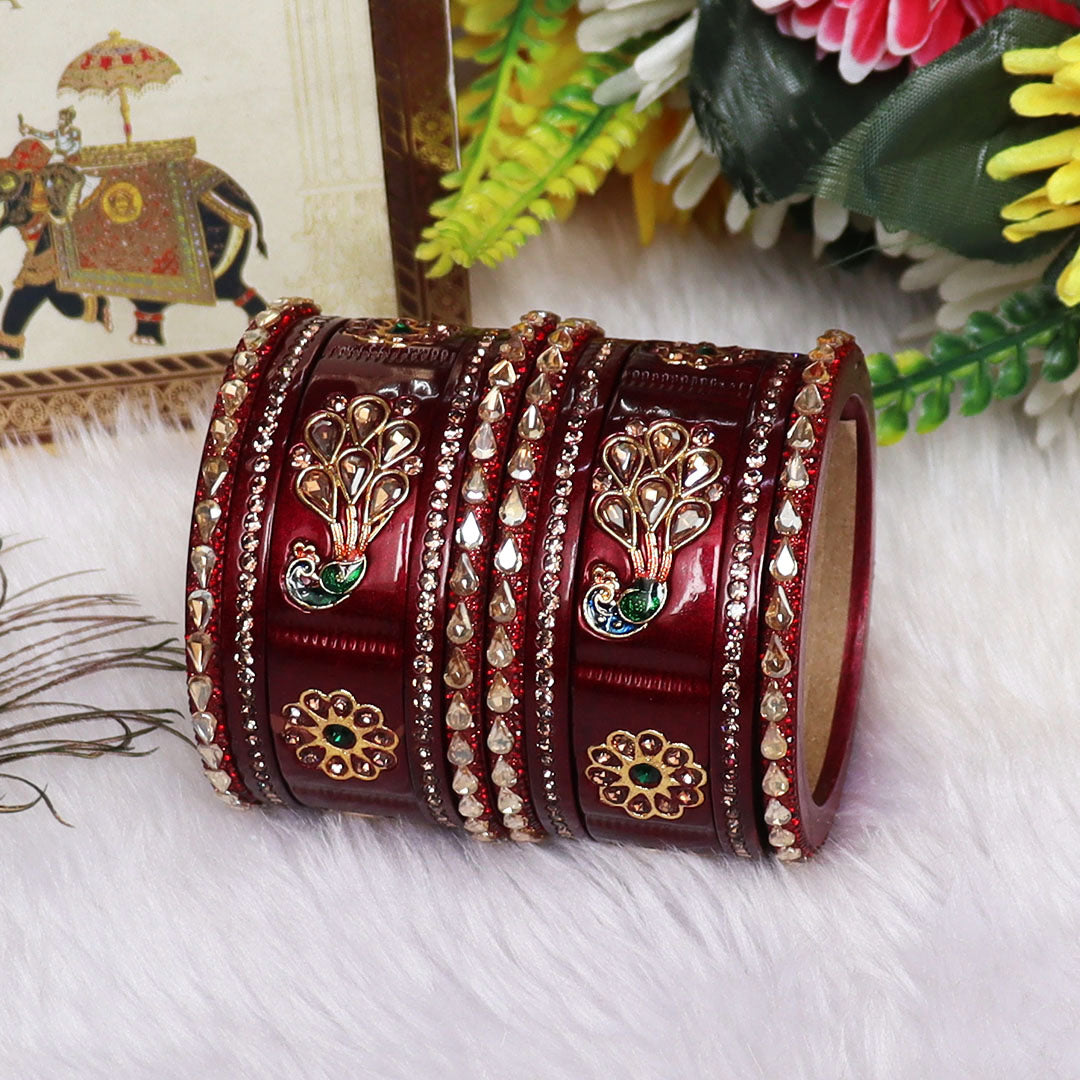 Pure Lac Short Chura Set With Latest Kundan & Peacock Design