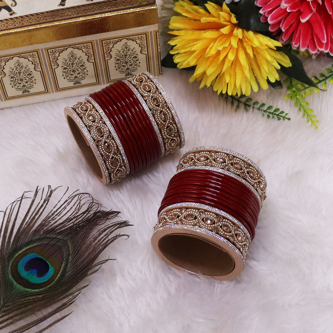 Punjabi Style Bridal Chura Set With Latest Kundan-Rhinestones Design