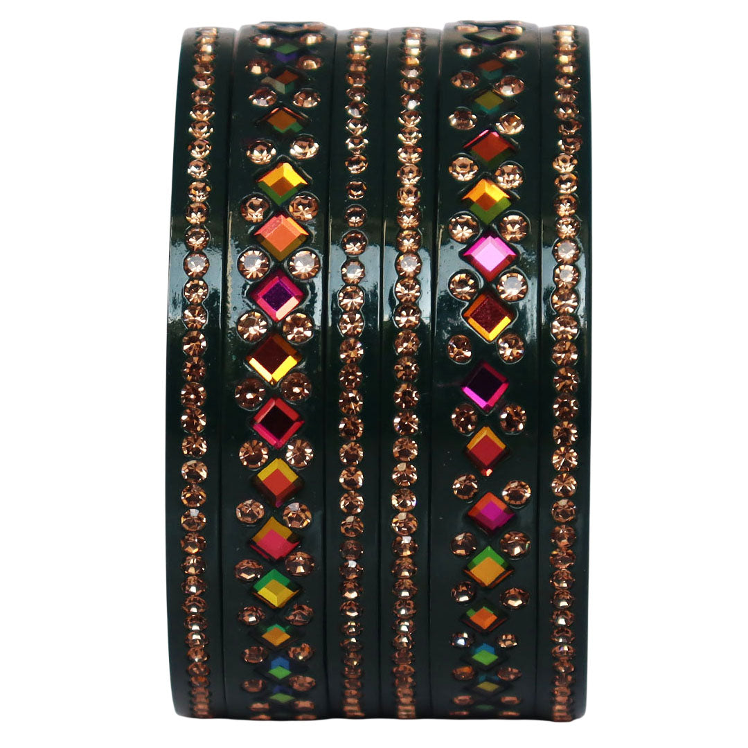 Women's Traditional Lac Bangles Set With Latest Rainbow Kundan Design
