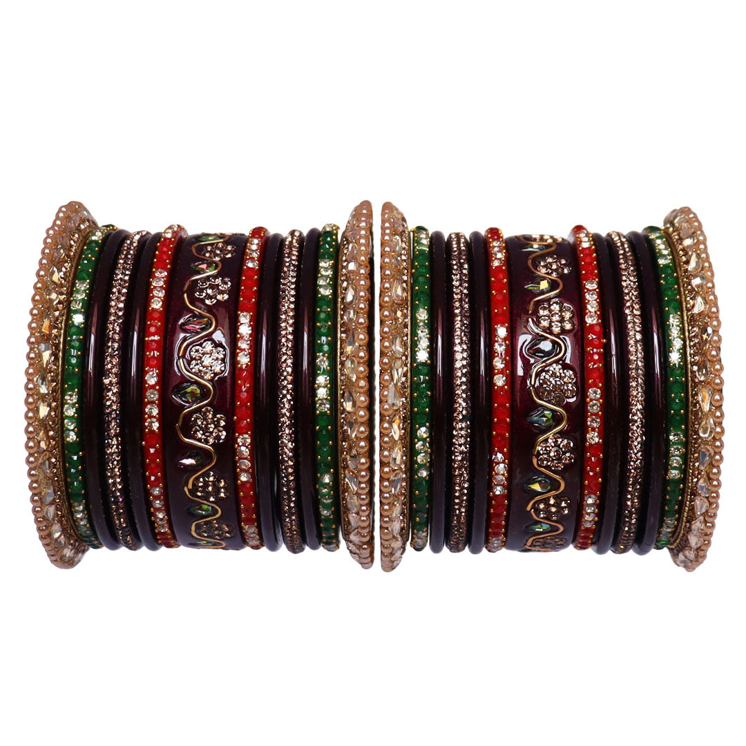 Pure Lac Bridal Bangles Set With Best Kundan-Rhinestones Flower Design