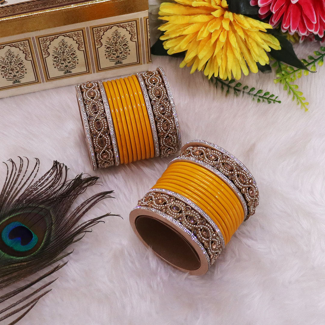Punjabi Style Bridal Chura Set With Latest Kundan-Rhinestones Design