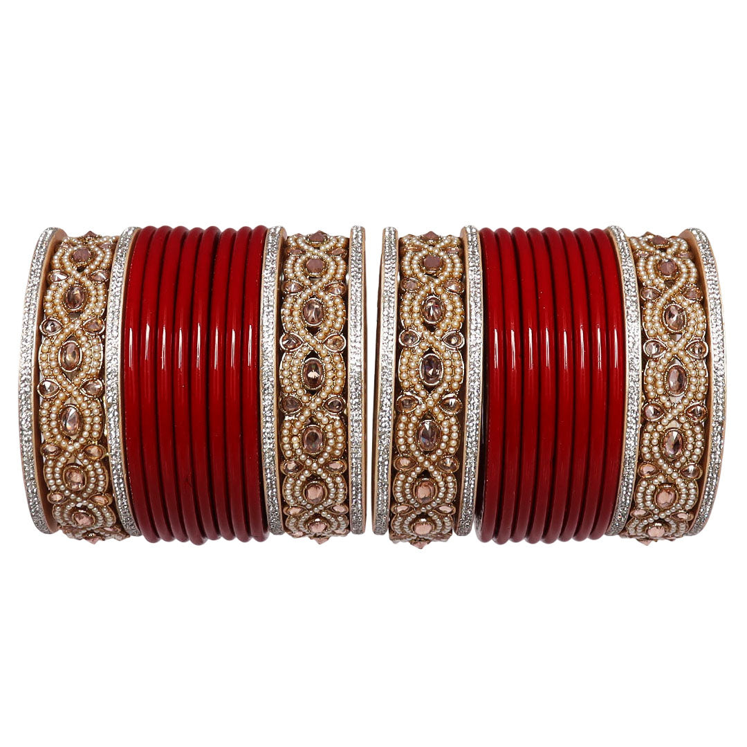 Punjabi Style Bridal Chura Set With Latest Kundan-Rhinestones Design