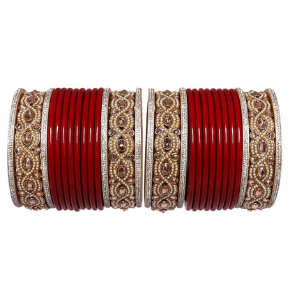 Punjabi Style Bridal Chura Set With Latest Kundan-Rhinestones Design