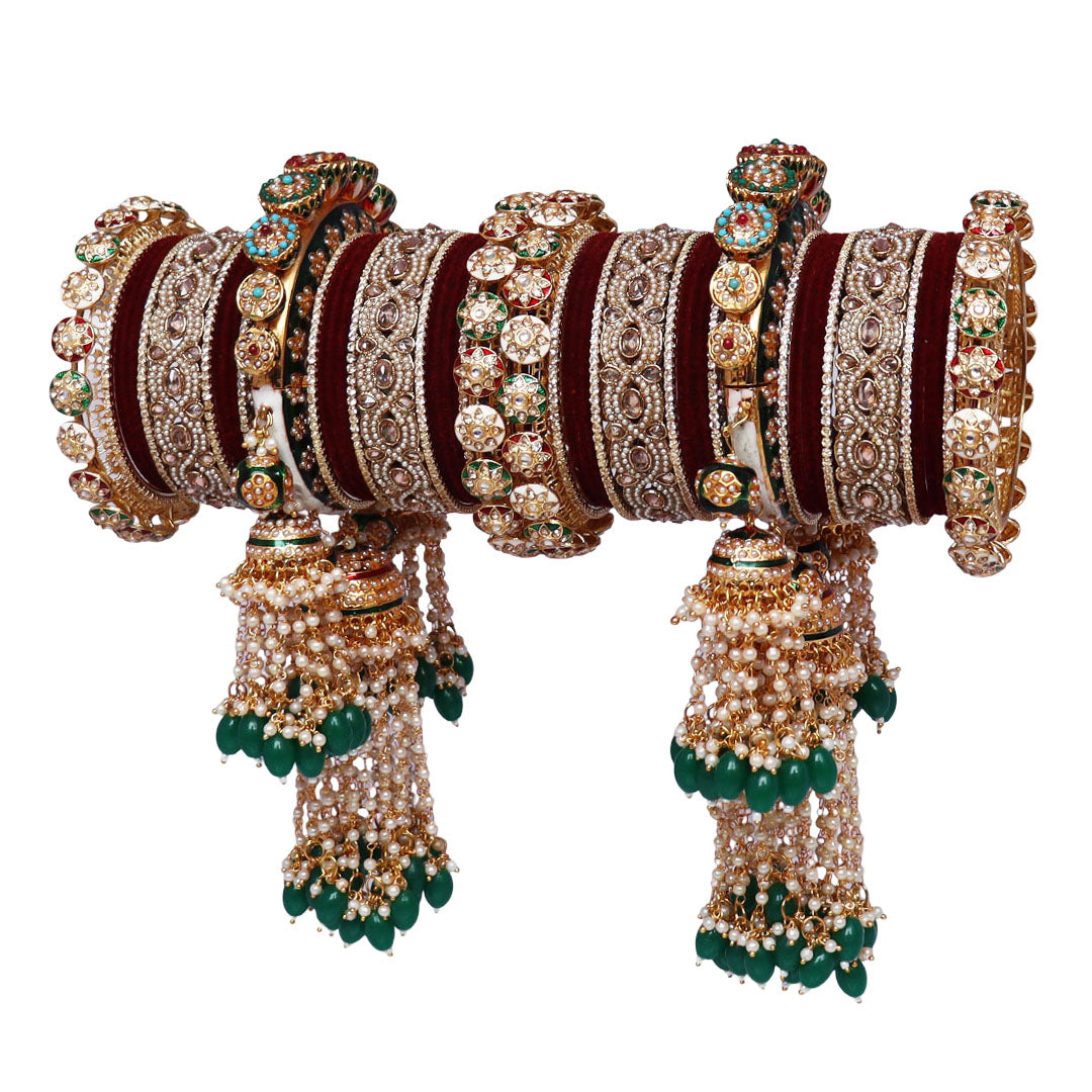 Traditional Rajwadi Bridal Bangles Set With Latest Heavy Hangings