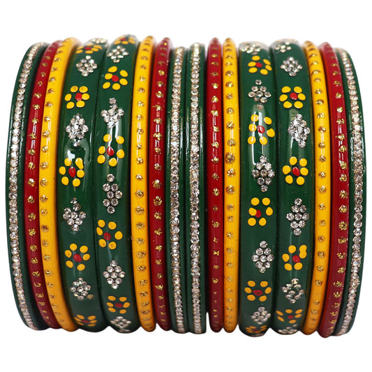 Rajasthani Dailywear Lac Bangles With Handpaint & Rhinestones Design