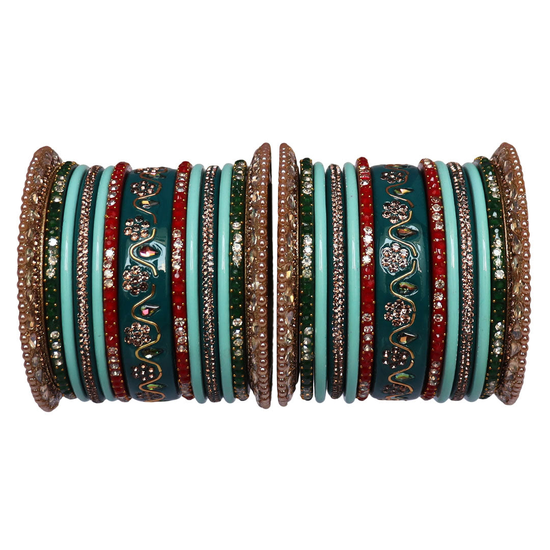 Pure Lac Bridal Bangles Set With Best Kundan-Rhinestones Flower Design