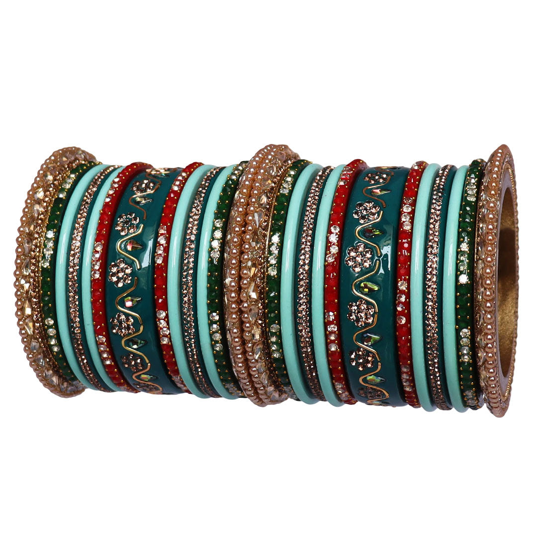 Pure Lac Bridal Bangles Set With Best Kundan-Rhinestones Flower Design