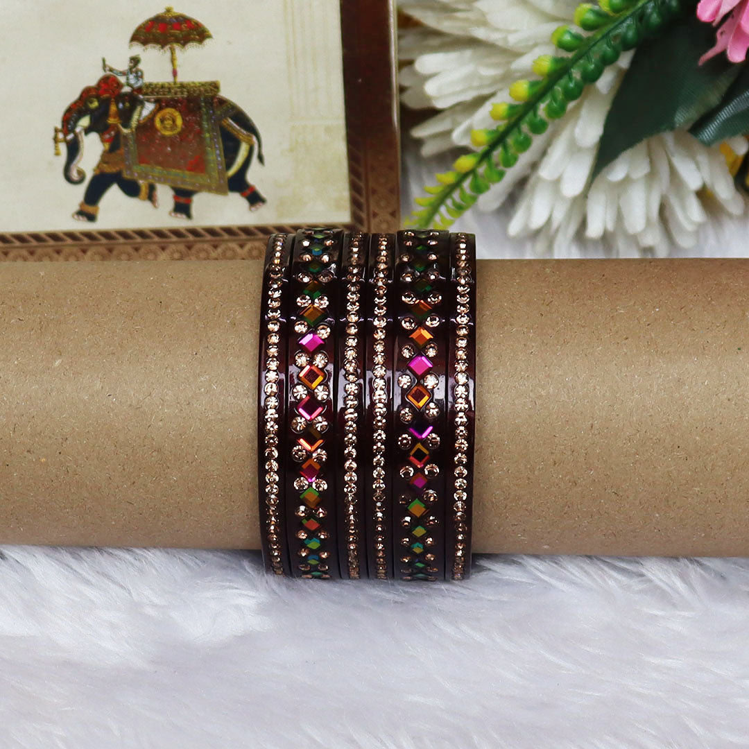 Women's Traditional Lac Bangles Set With Latest Rainbow Kundan Design