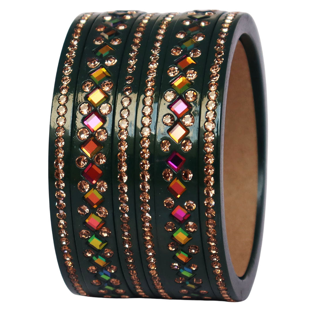 Women's Traditional Lac Bangles Set With Latest Rainbow Kundan Design