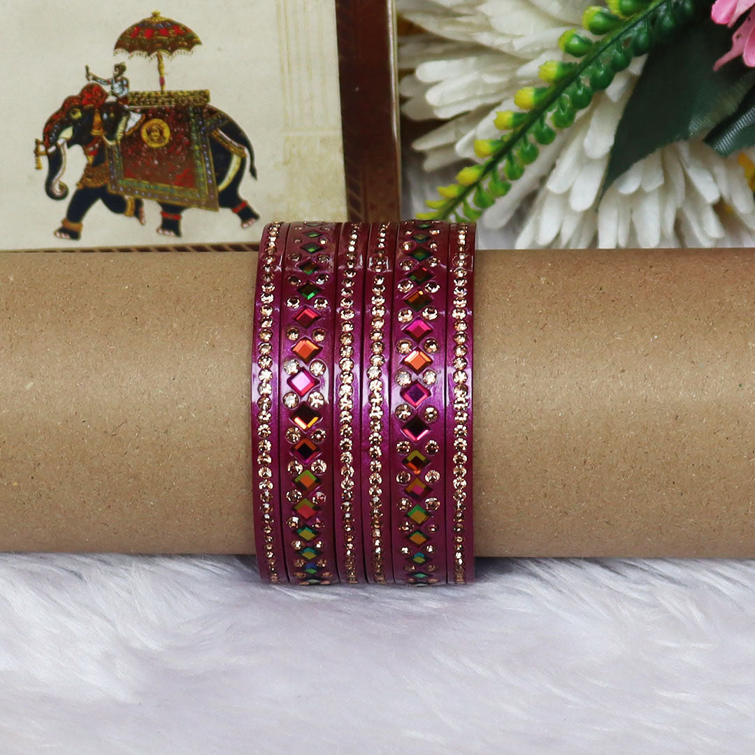 Women's Traditional Lac Bangles Set With Latest Rainbow Kundan Design