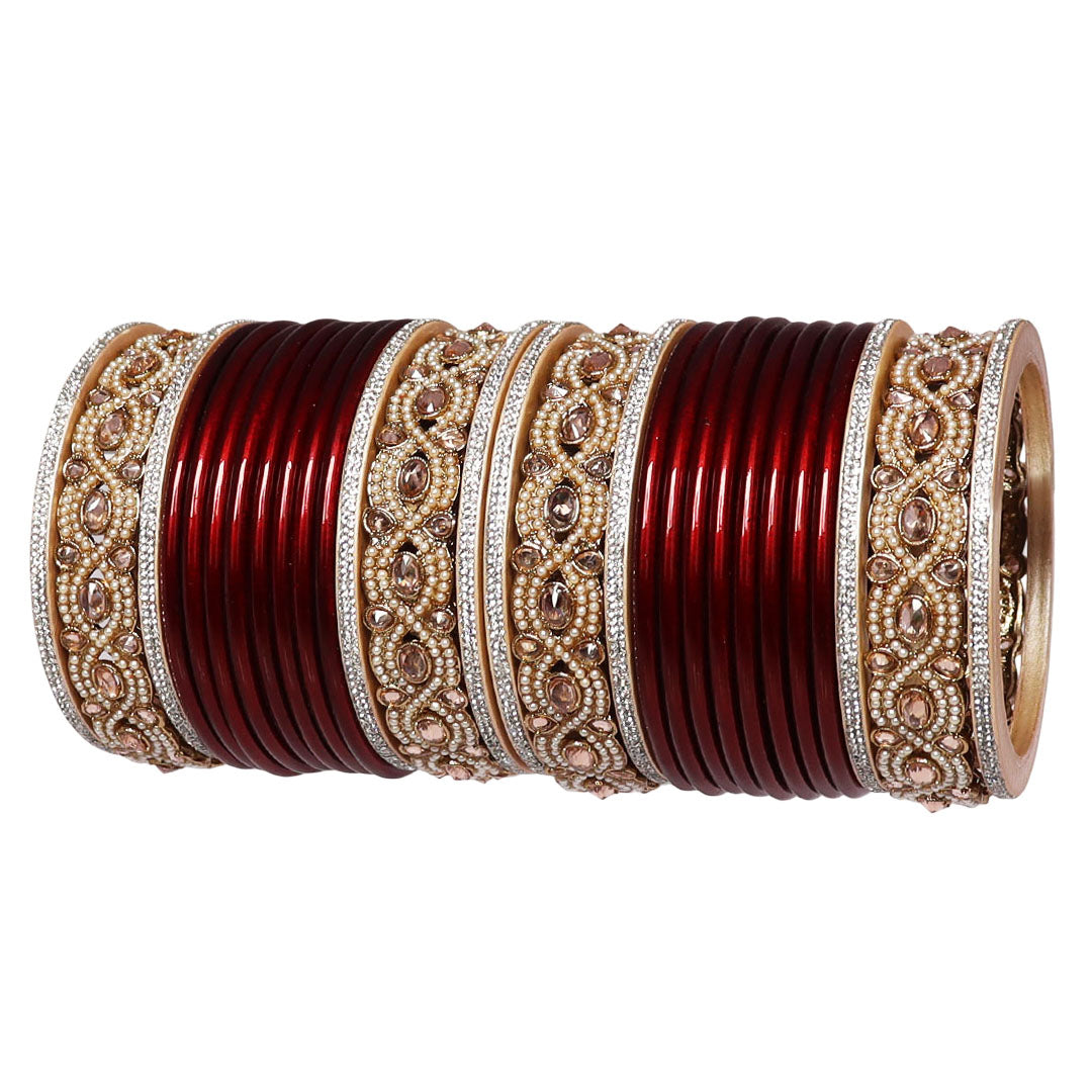 Punjabi Style Bridal Chura Set With Latest Kundan-Rhinestones Design