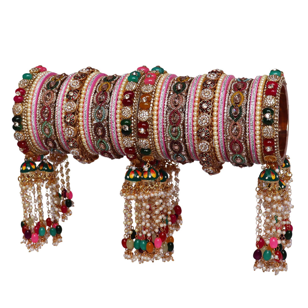 Premium Rajwadi Wedding Bangles Set With Latest Colorful Hangings