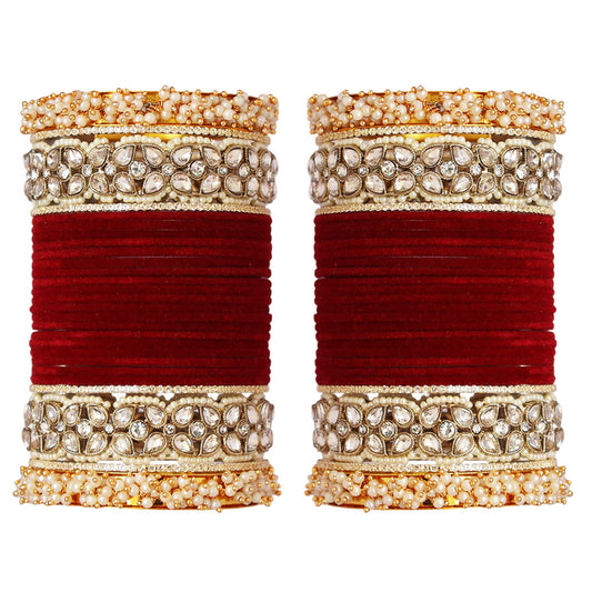 Premium Bridal Metal Bangles – Kundan Stone & Pearl Embellished