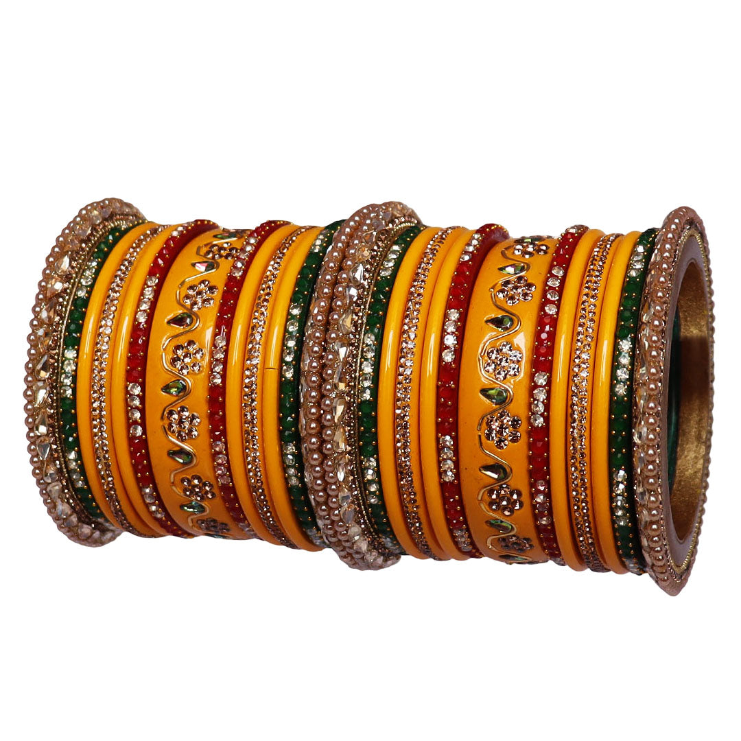 Pure Lac Bridal Bangles Set With Best Kundan-Rhinestones Flower Design