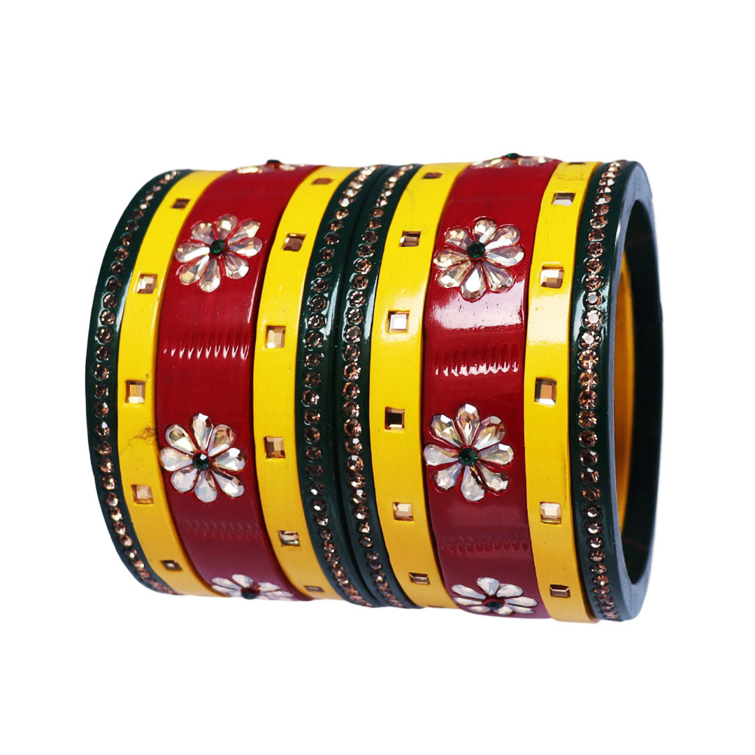 Traditional Rajasthani Bangle Set with Kundan-Rhinestones Design