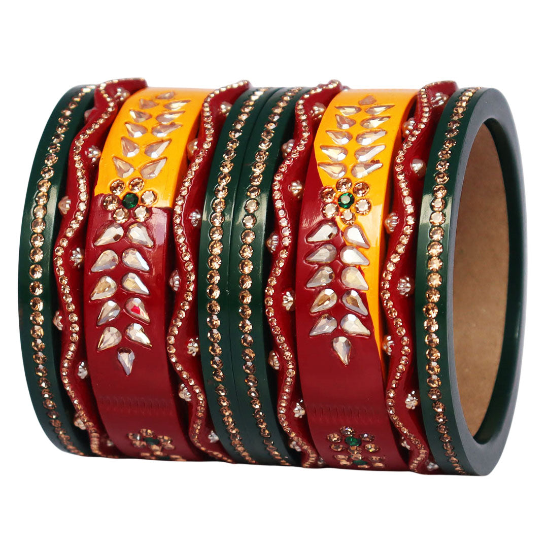 Diwali Special Traditional Lac Bangles with Artificial Stones Design