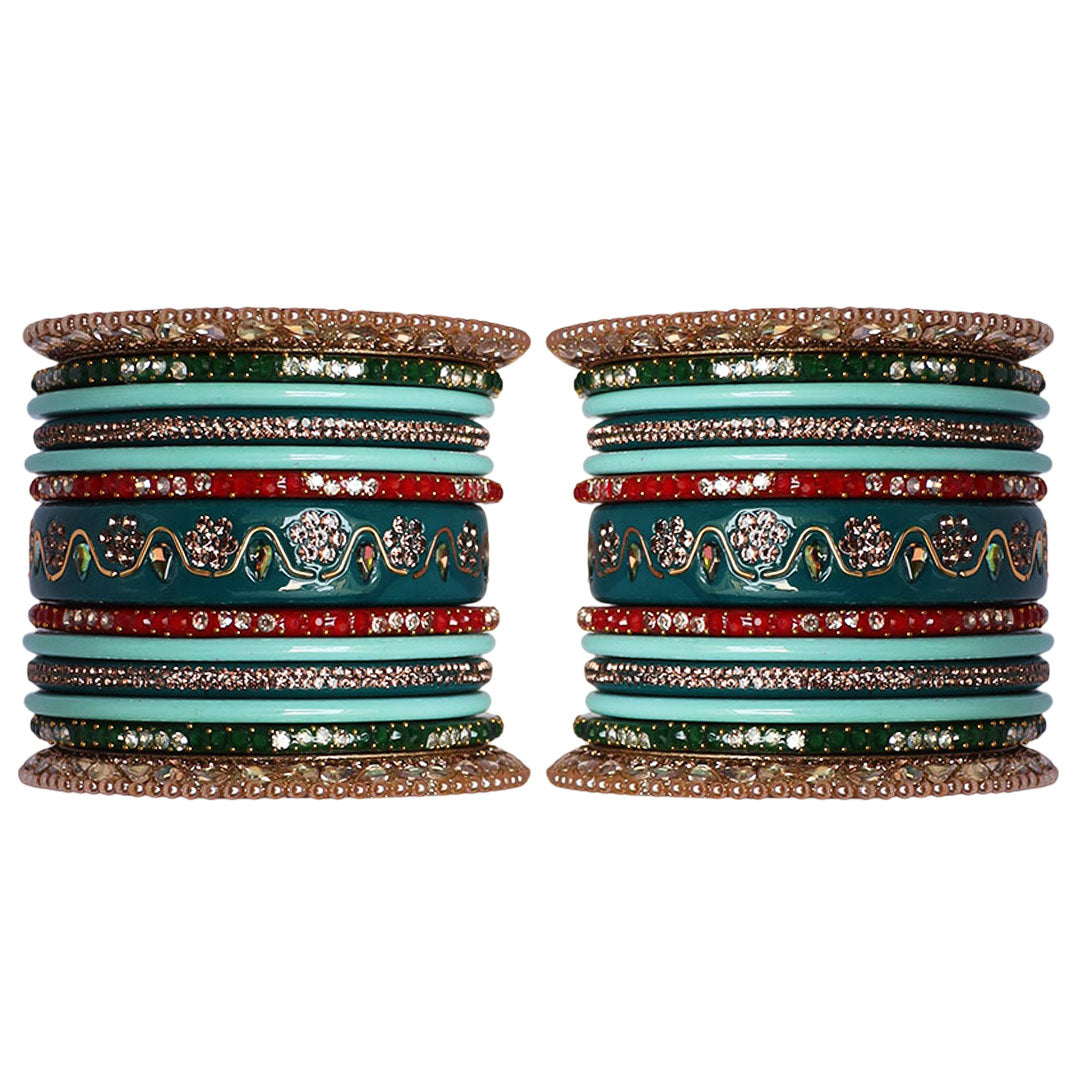 Pure Lac Bridal Bangles Set With Best Kundan-Rhinestones Flower Design