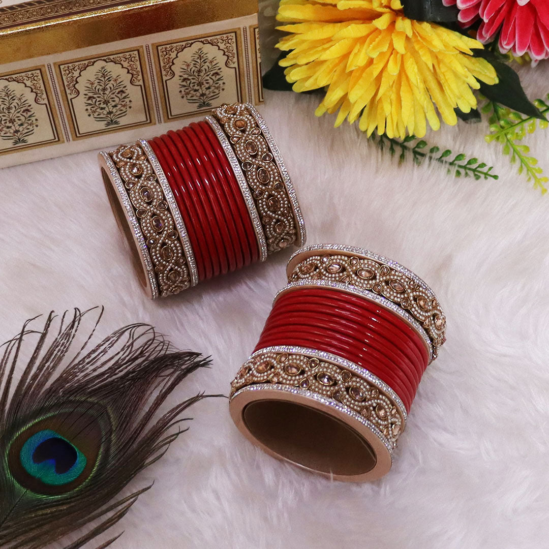 Punjabi Style Bridal Chura Set With Latest Kundan-Rhinestones Design