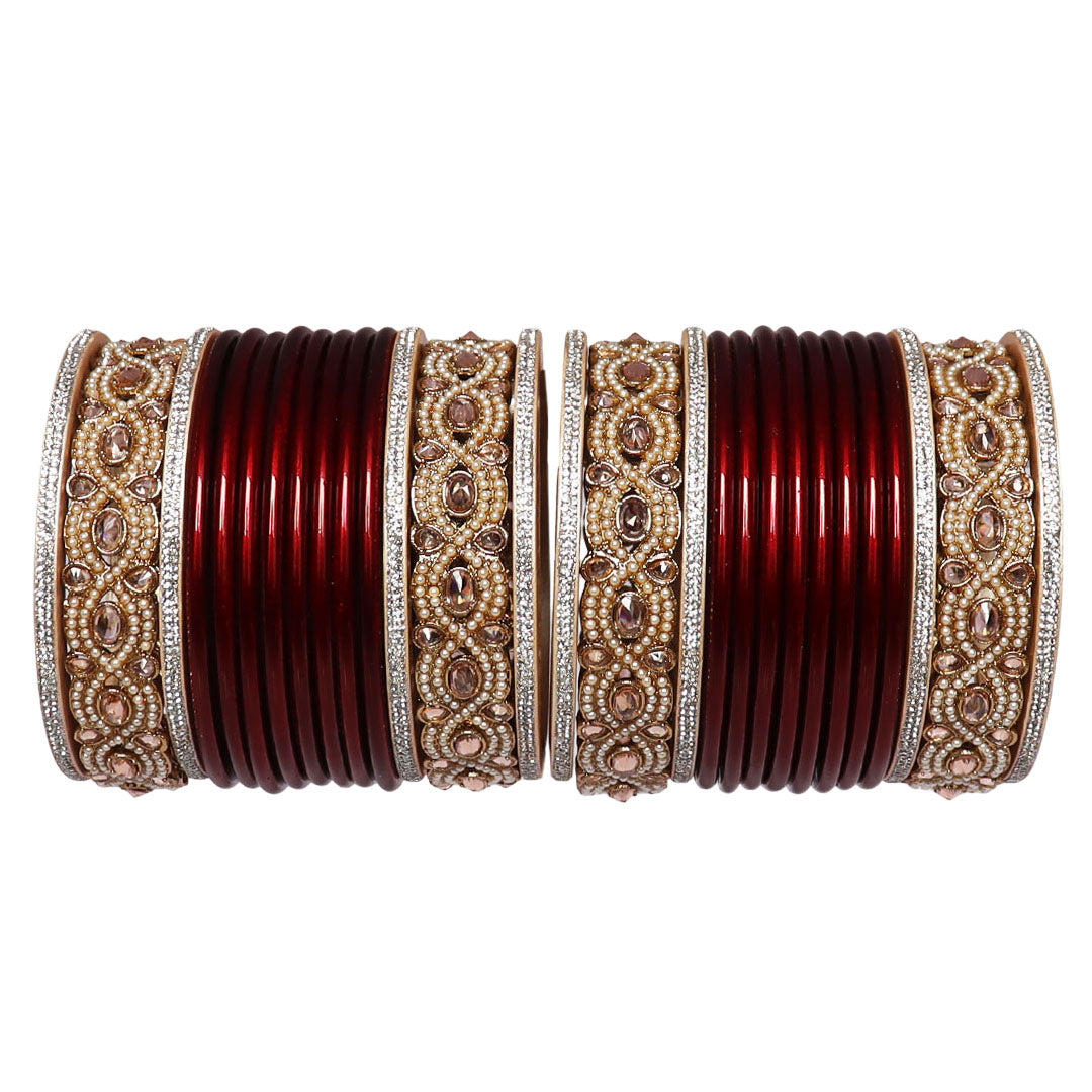 Punjabi Style Bridal Chura Set With Latest Kundan-Rhinestones Design