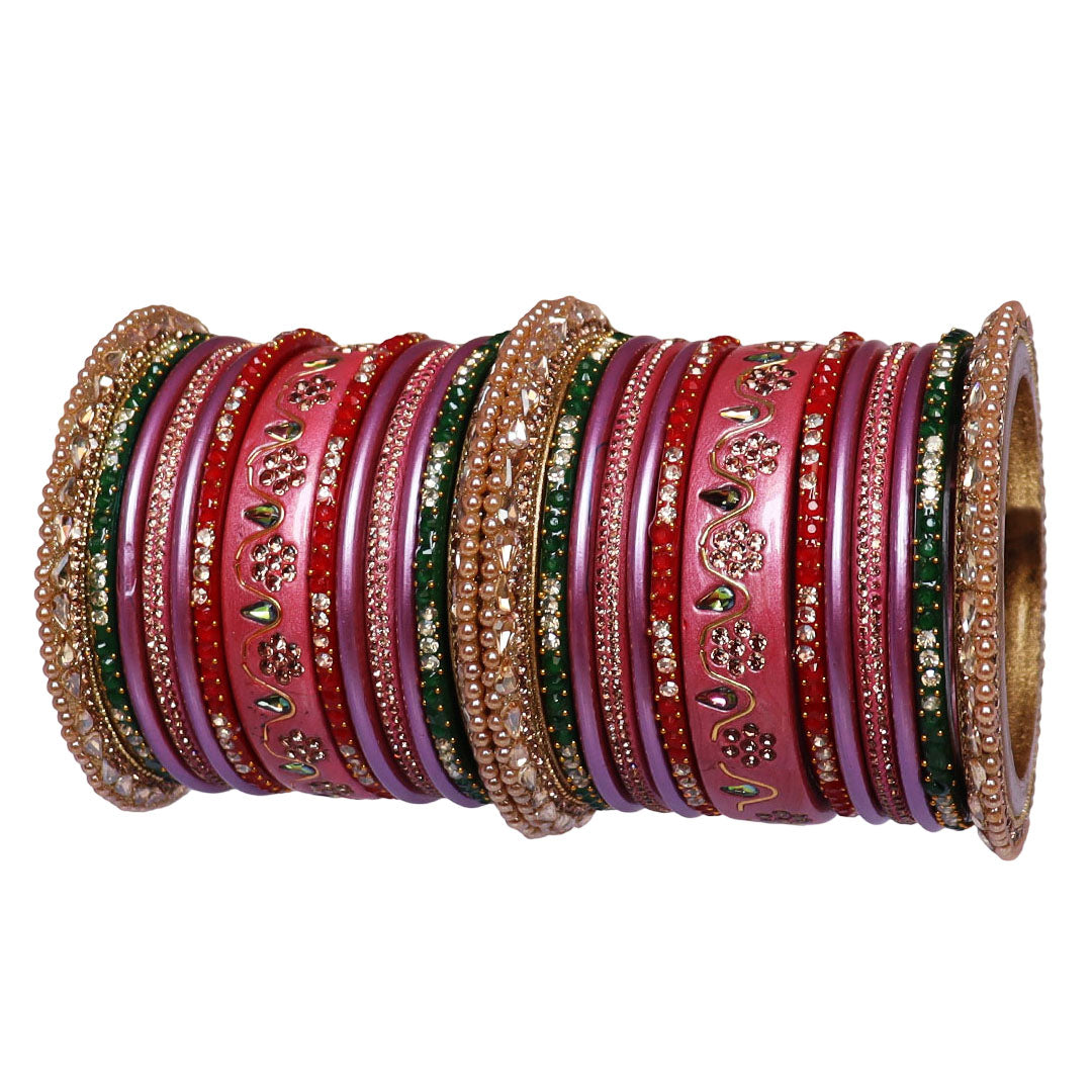 Pure Lac Bridal Bangles Set With Best Kundan-Rhinestones Flower Design