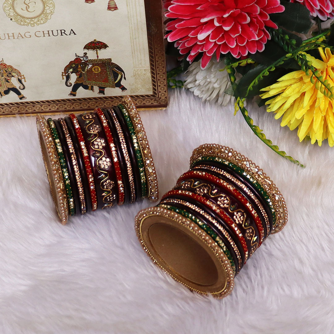 Pure Lac Bridal Bangles Set With Best Kundan-Rhinestones Flower Design