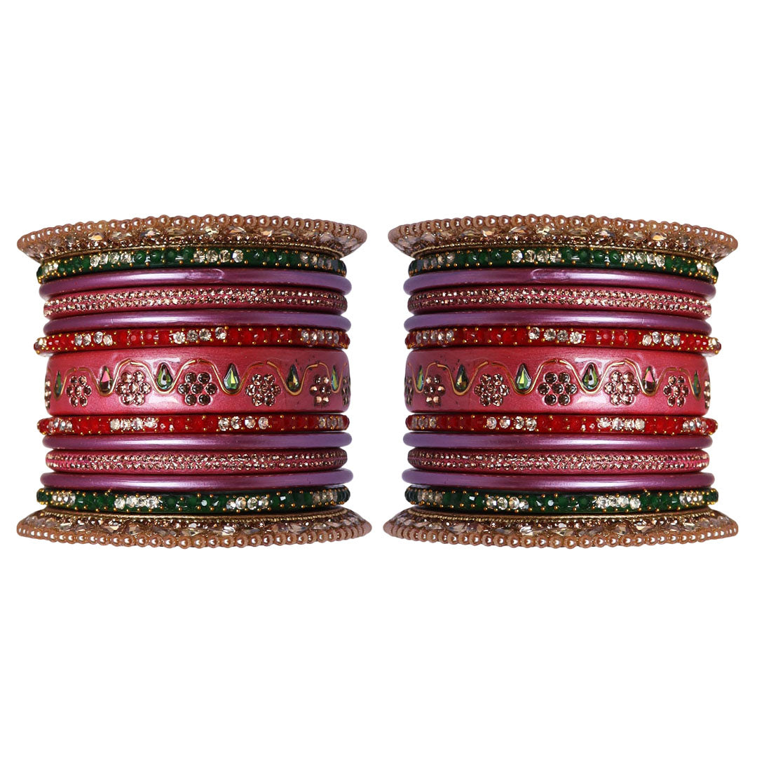 Pure Lac Bridal Bangles Set With Best Kundan-Rhinestones Flower Design