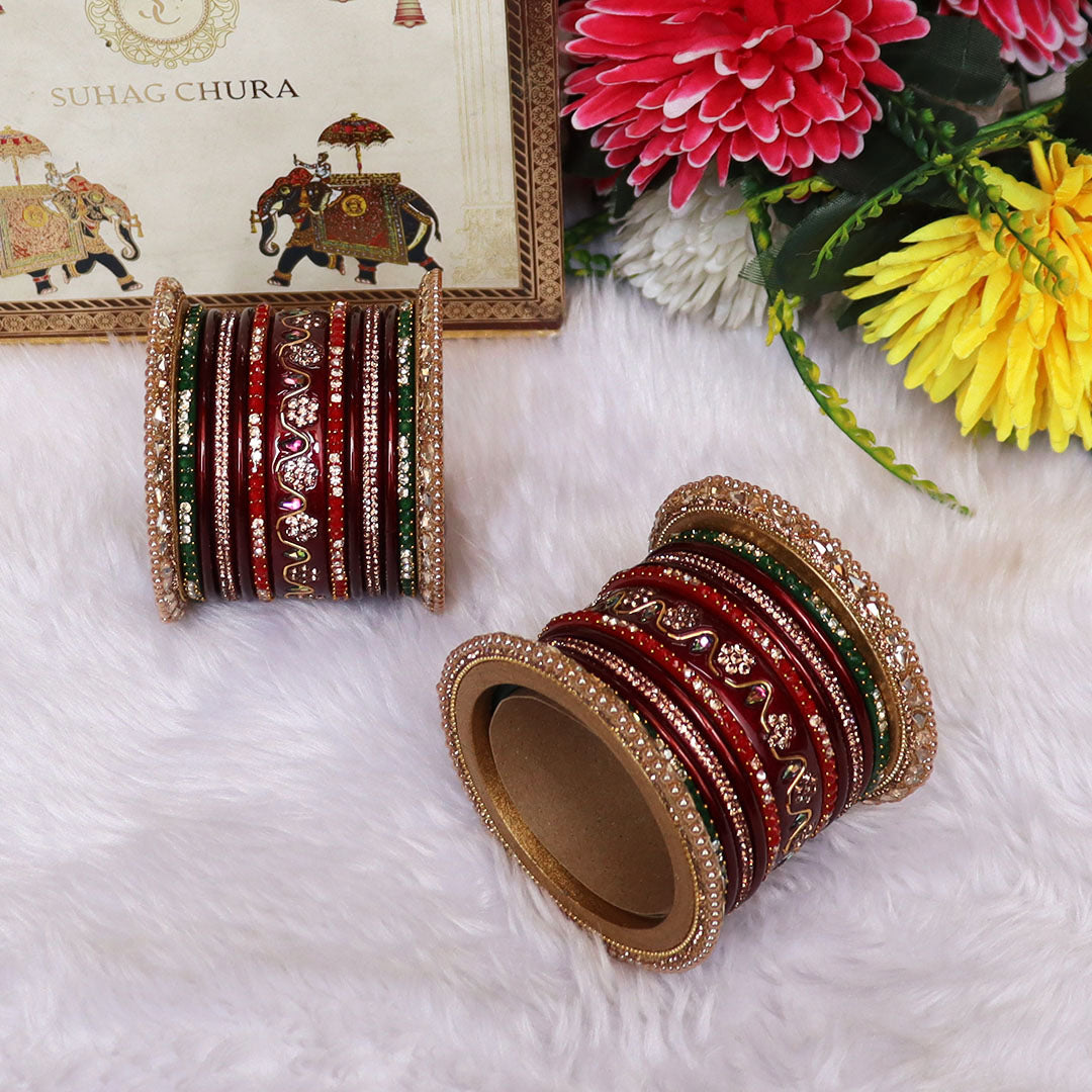 Pure Lac Bridal Bangles Set With Best Kundan-Rhinestones Flower Design