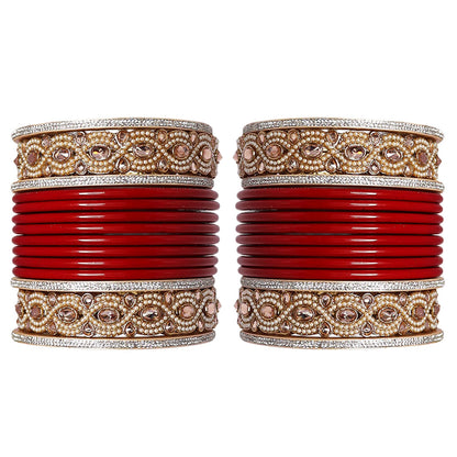 Punjabi Style Bridal Chura Set With Latest Kundan-Rhinestones Design