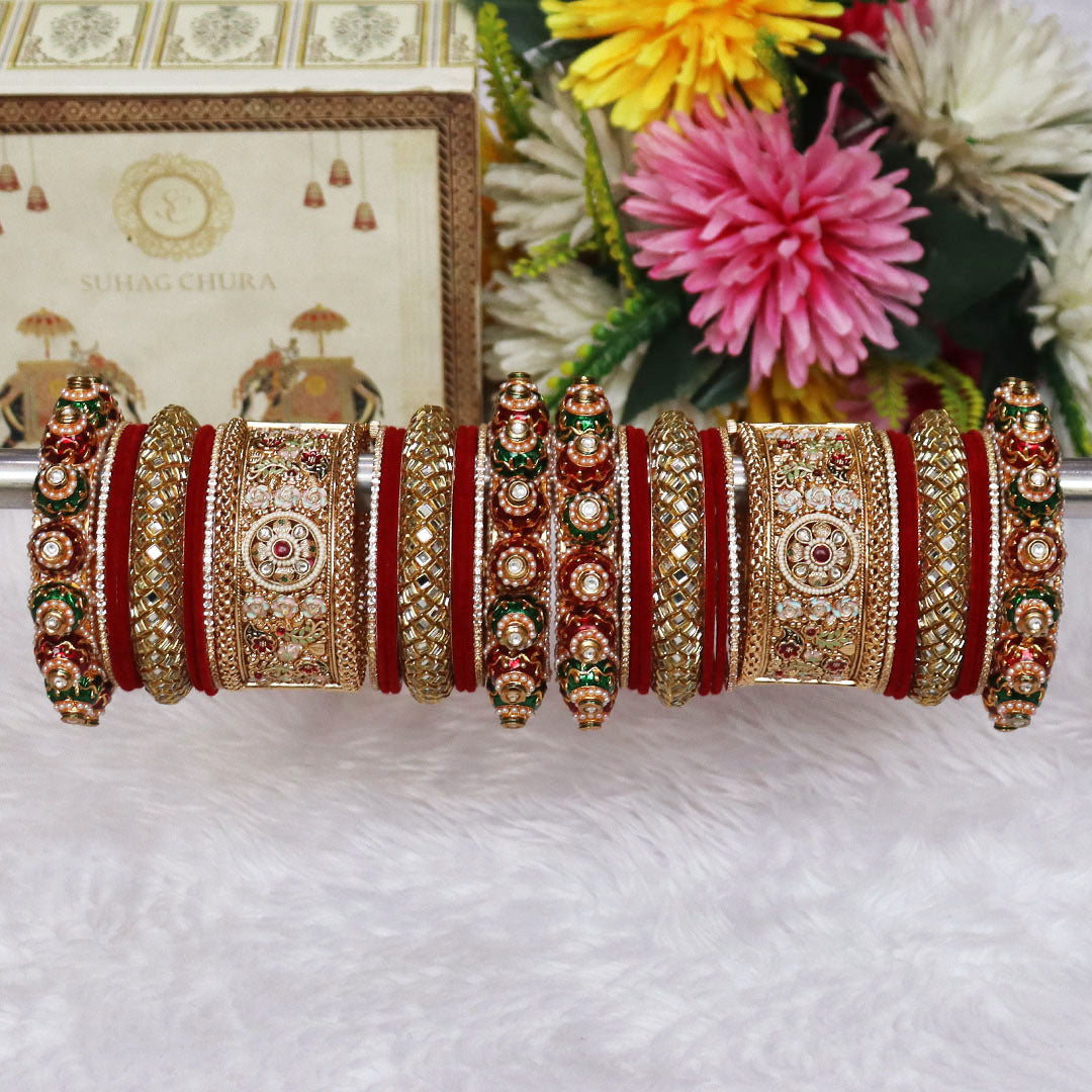 Rajwadi Bride’s Gold Plated Bangles Set in Latest Traditional Design