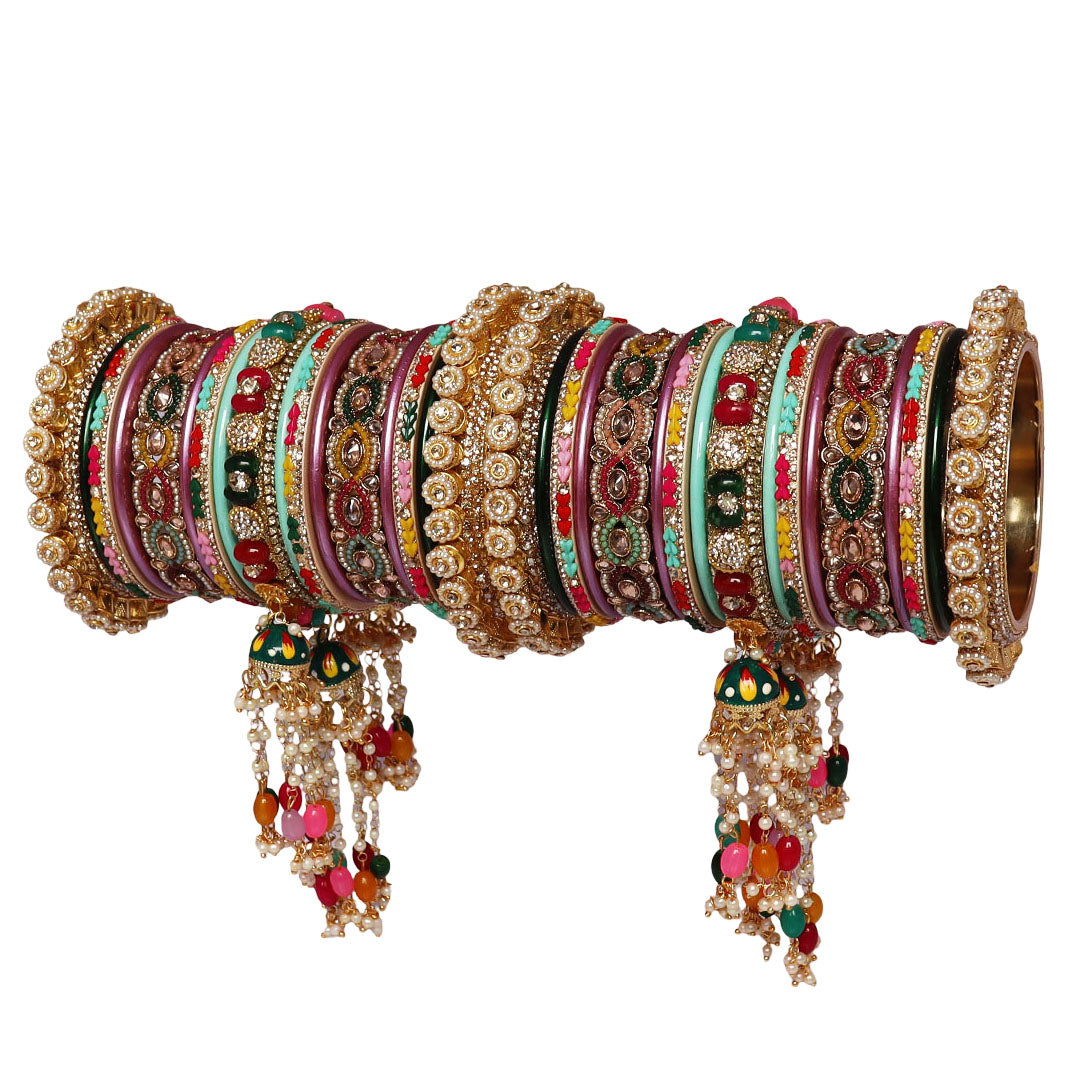 Luxuries Rajwadi Bridal Chura Set With Latest Colorful Latkan Design