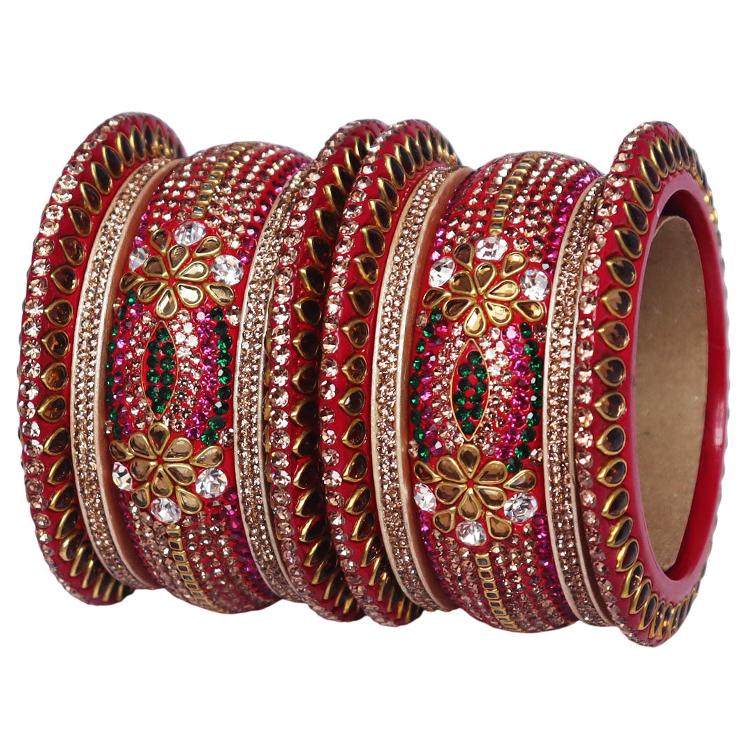 Luxurious Karwa Chauth Special Lac Bangles Set in Kundan-Stones Design