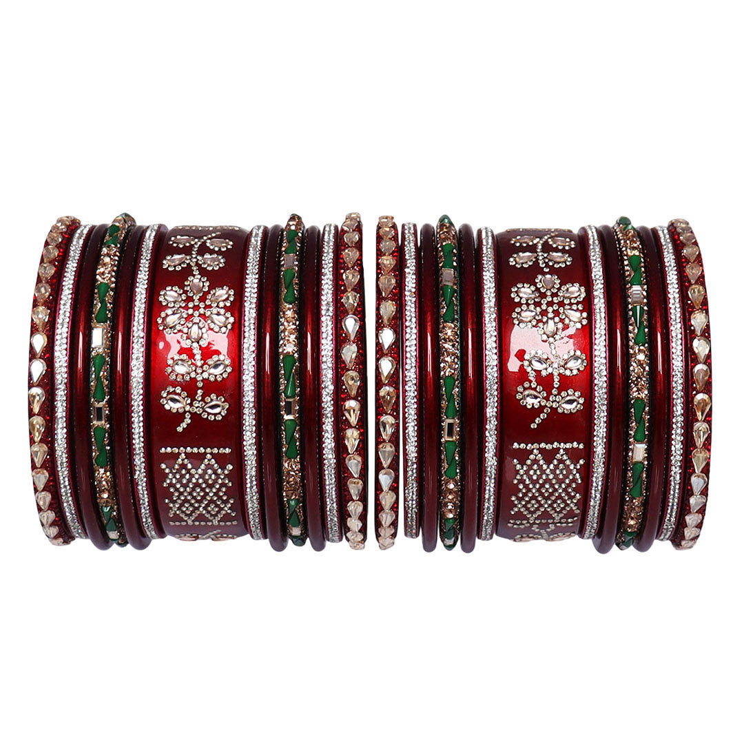 Traditional Lac Wedding Chura Set With Latest Rhinestones Flower Design