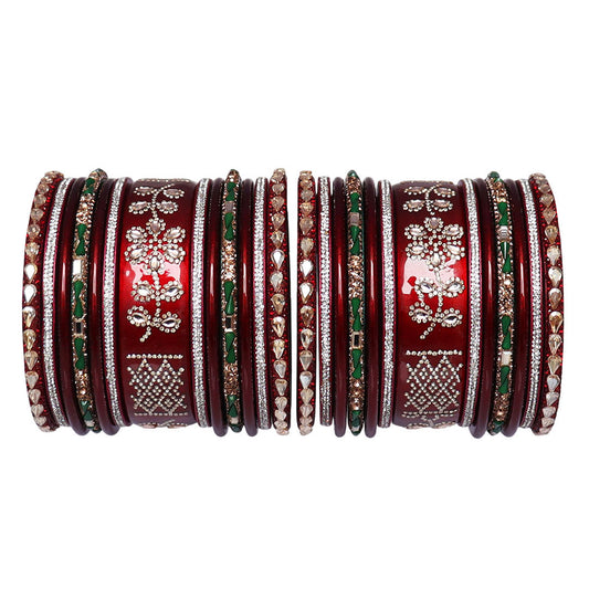 Traditional Lac Wedding Chura Set With Latest Rhinestones Flower Design