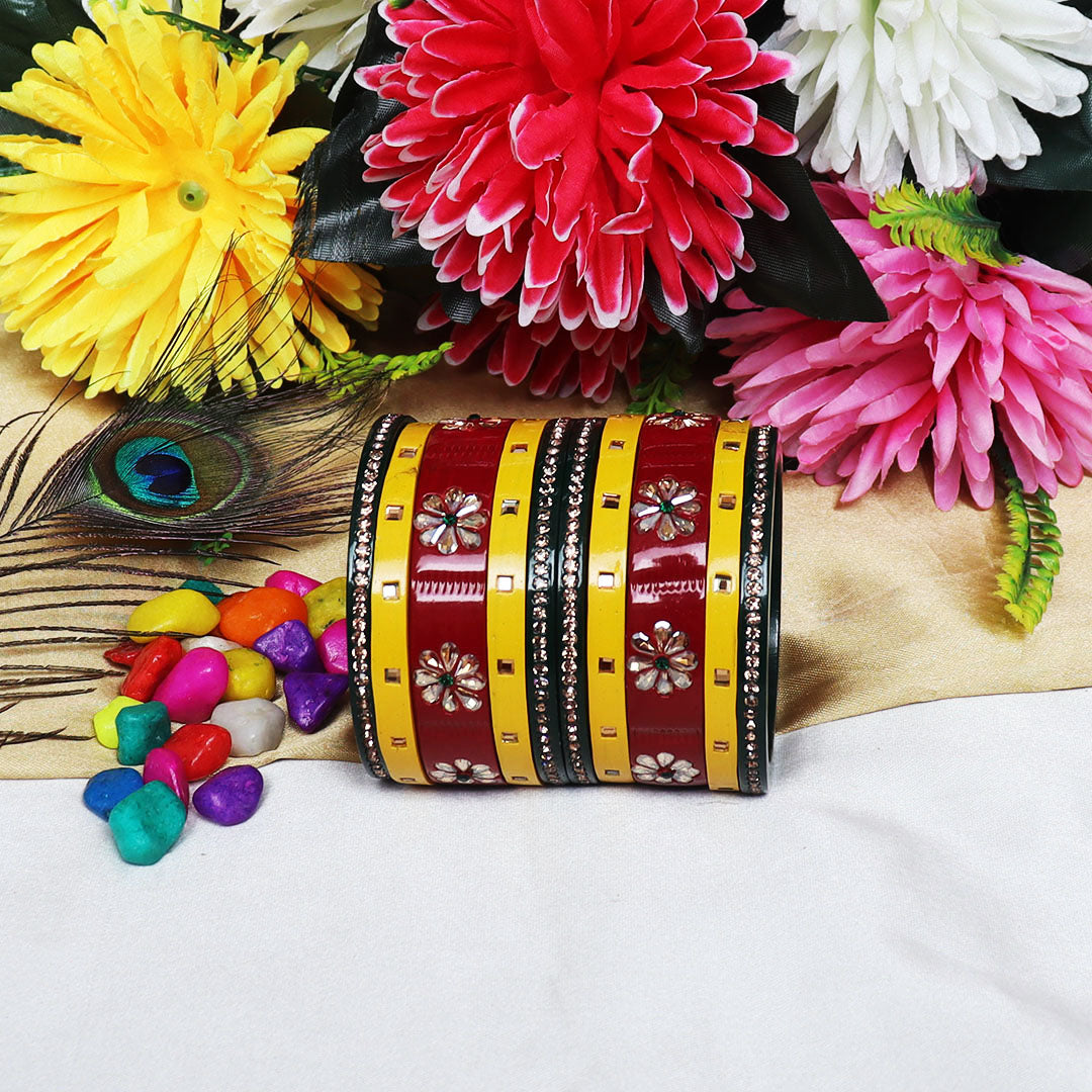 Traditional Rajasthani Bangle Set with Kundan-Rhinestones Design