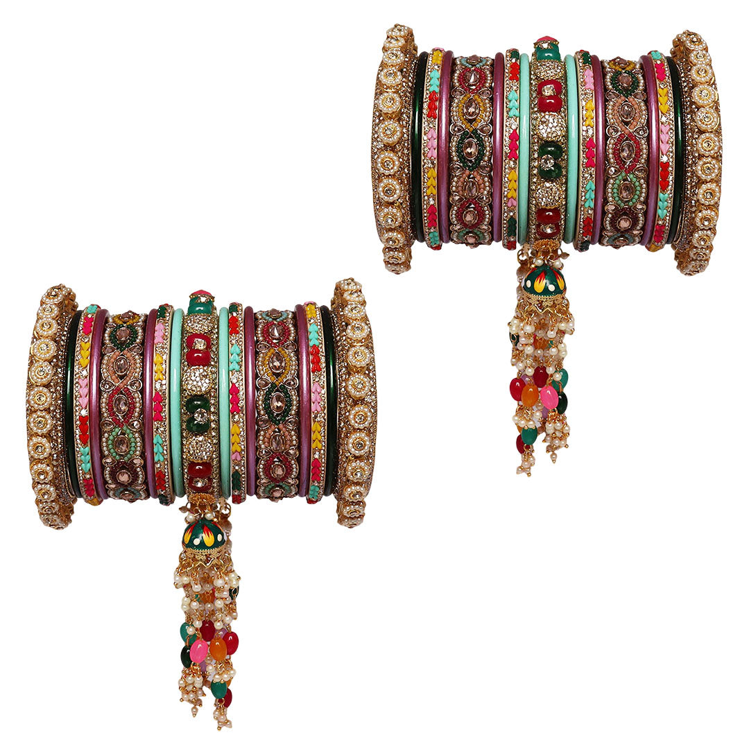 Luxuries Rajwadi Bridal Chura Set With Latest Colorful Latkan Design