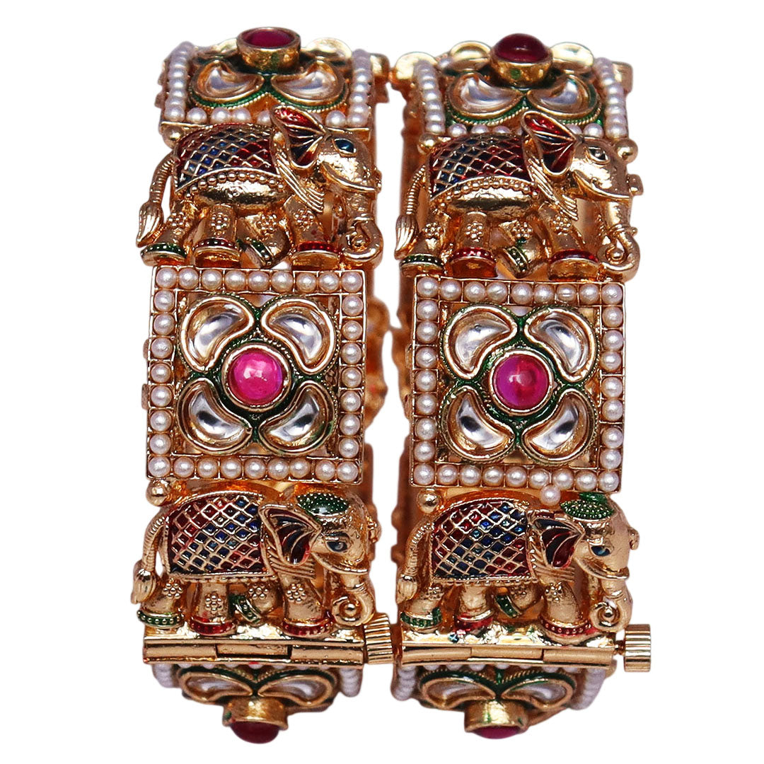 Gold Plated Bracelets Rajwadi Style Elephant Motif Kada