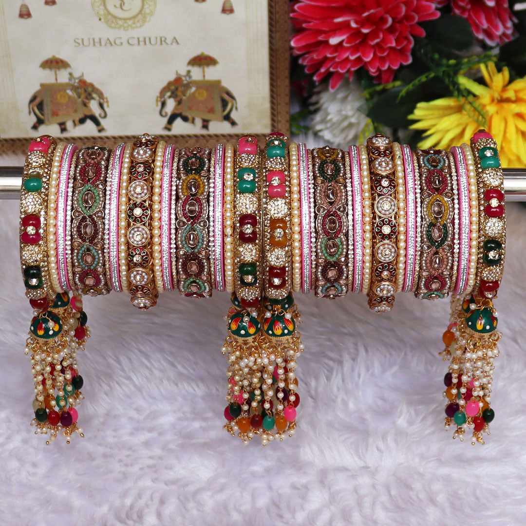 Premium Rajwadi Wedding Bangles Set With Latest Colorful Hangings
