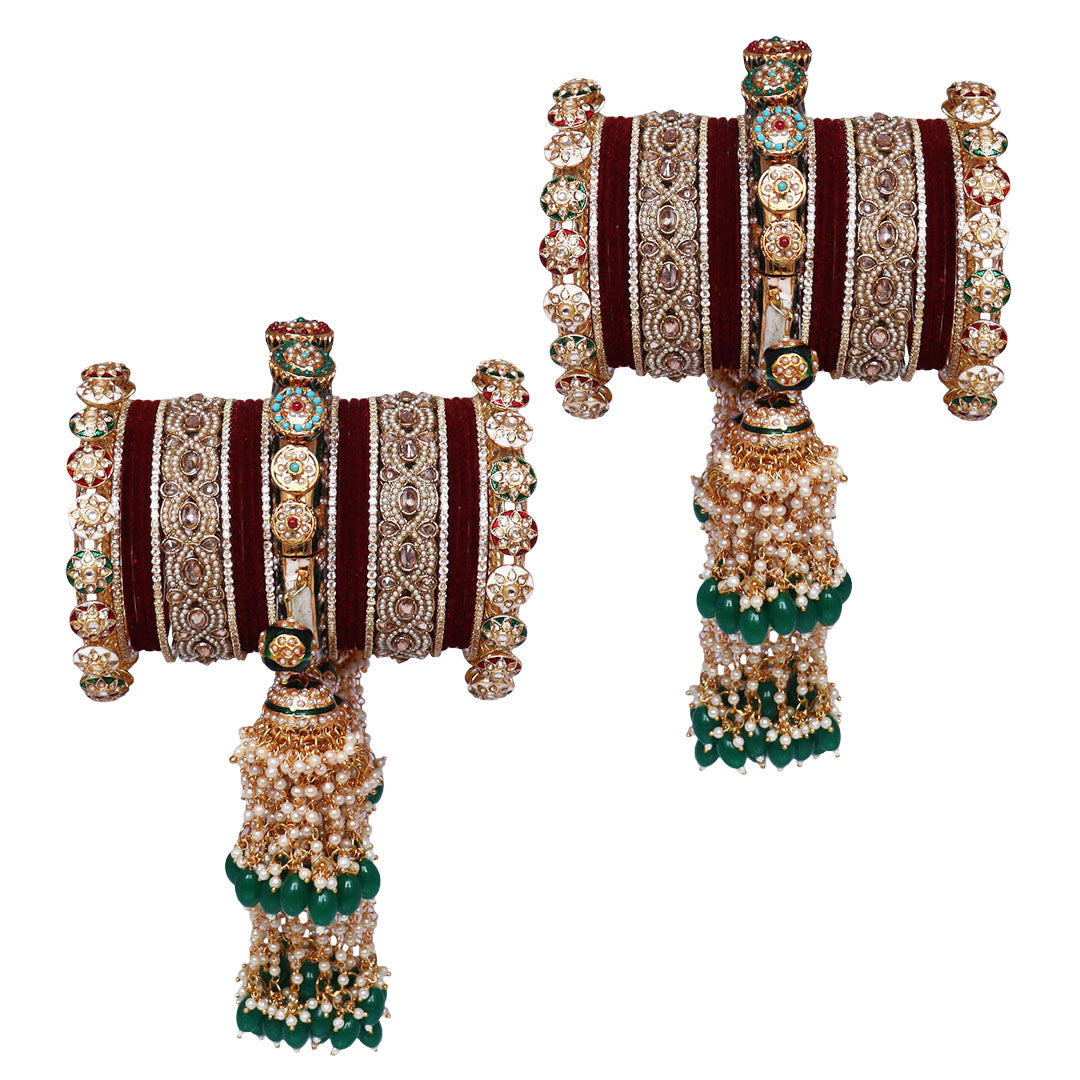 Traditional Rajwadi Bridal Bangles Set With Latest Heavy Hangings