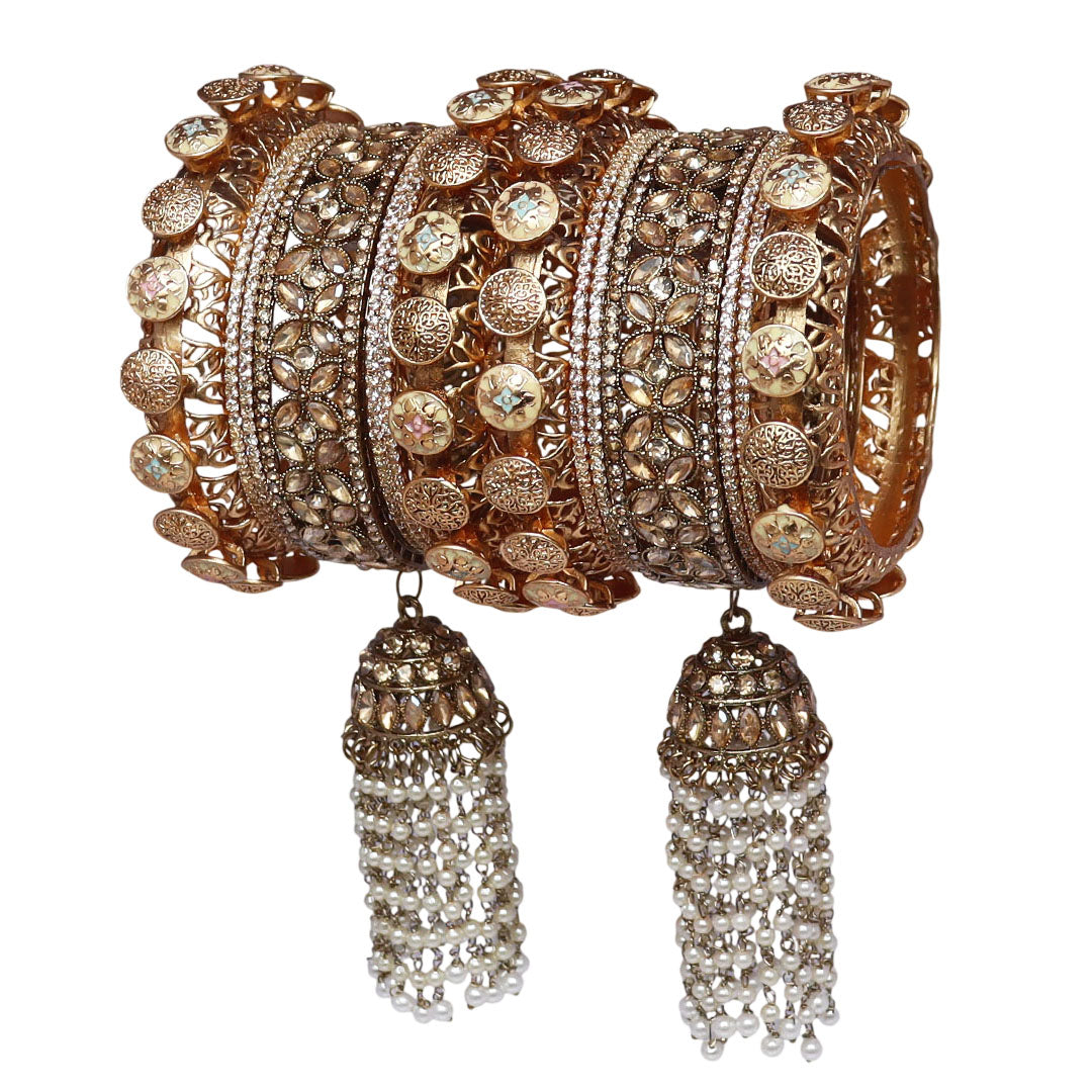 Karwa Chauth Special Gold Plated Bangles Set With Latest Jhoomer Design