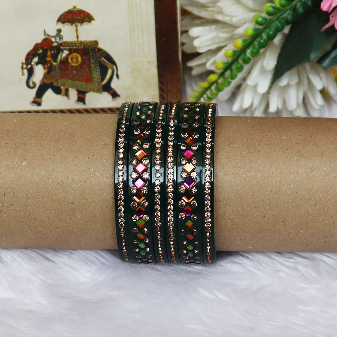 Women's Traditional Lac Bangles Set With Latest Rainbow Kundan Design