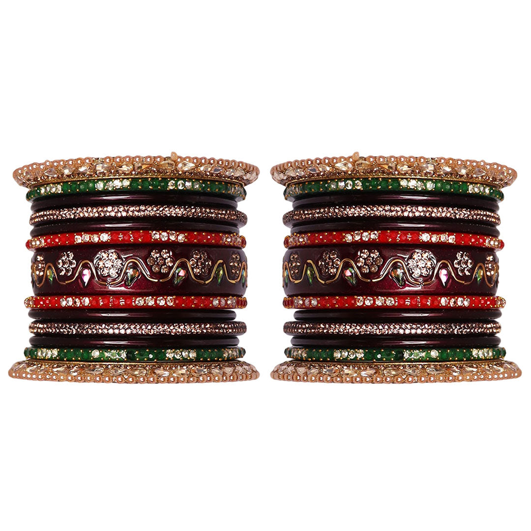 Pure Lac Bridal Bangles Set With Best Kundan-Rhinestones Flower Design