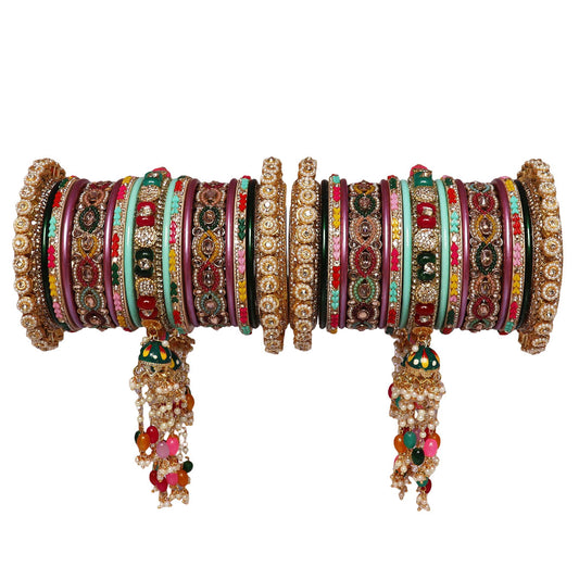 Luxuries Rajwadi Bridal Chura Set With Latest Colorful Latkan Design