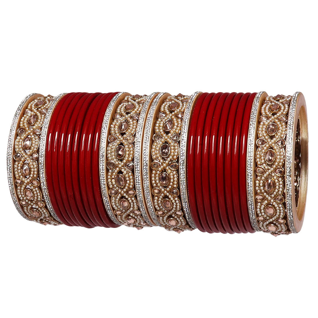Punjabi Style Bridal Chura Set With Latest Kundan-Rhinestones Design