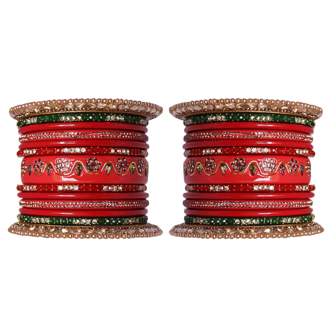 Pure Lac Bridal Bangles Set With Best Kundan-Rhinestones Flower Design