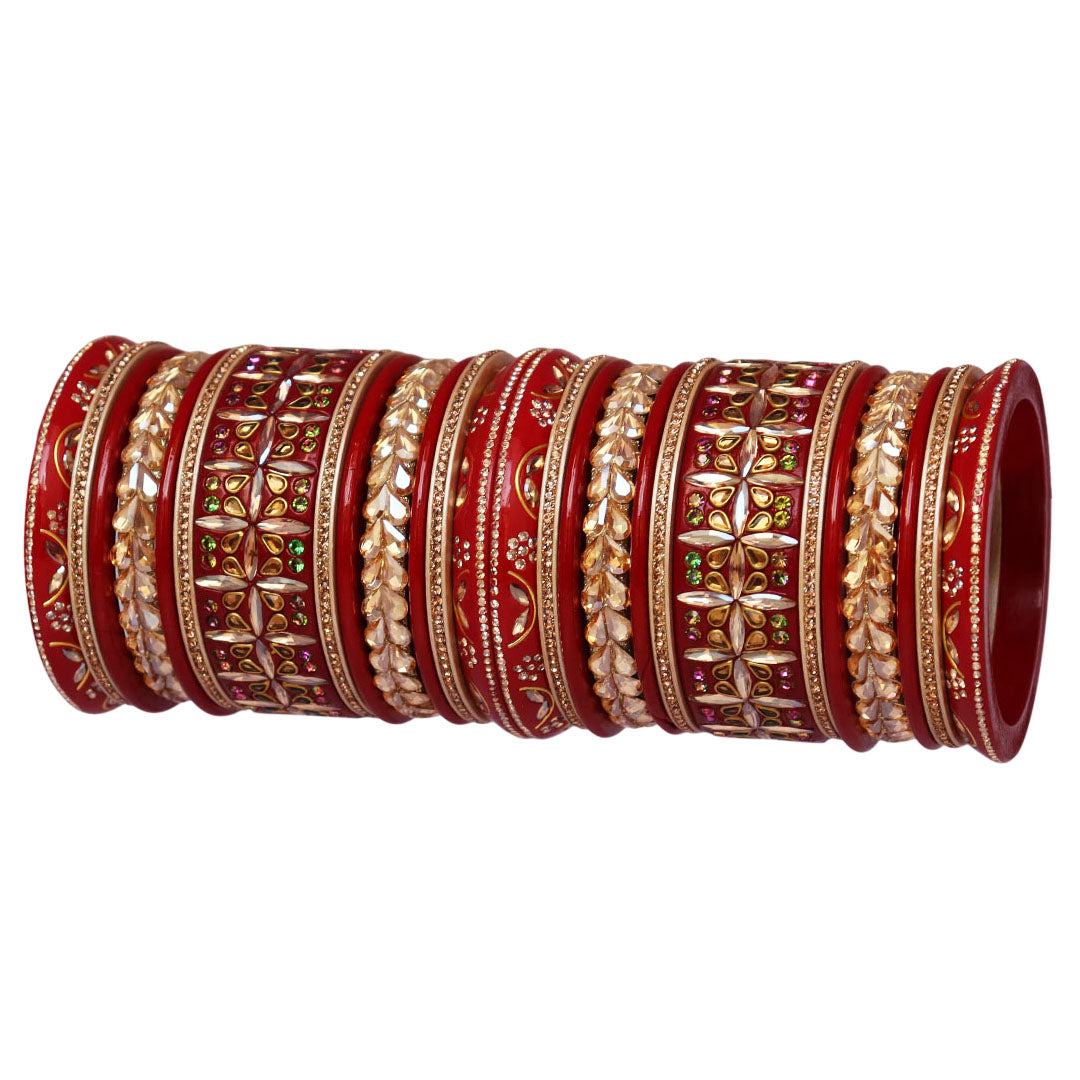 Handmade Rajasthani Lac Bangles for Bride – Kundan Stone Work