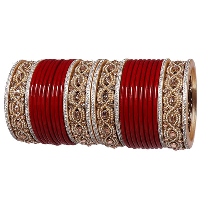 Punjabi Style Bridal Chura Set With Latest Kundan-Rhinestones Design